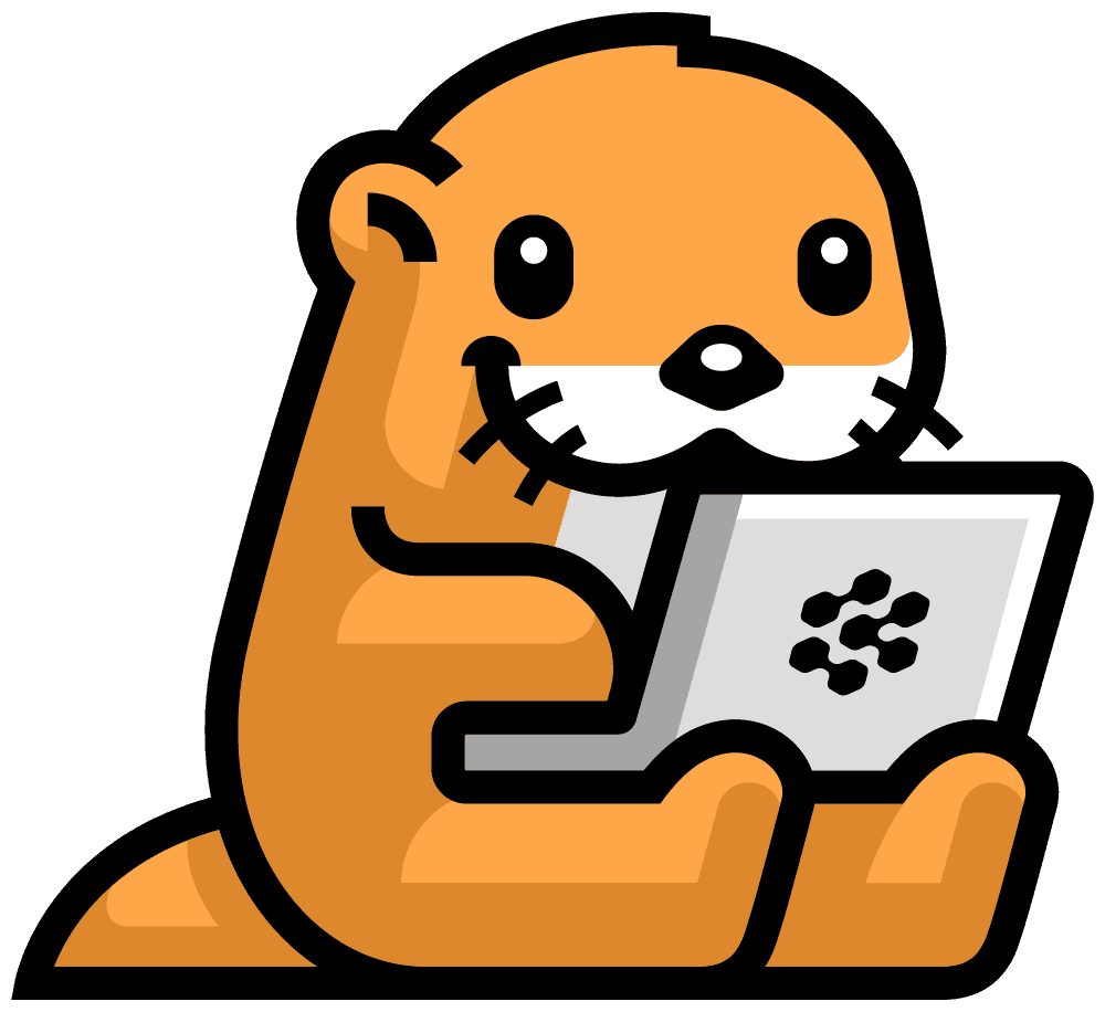 Personaje ilustrado de Devin usando un portátil